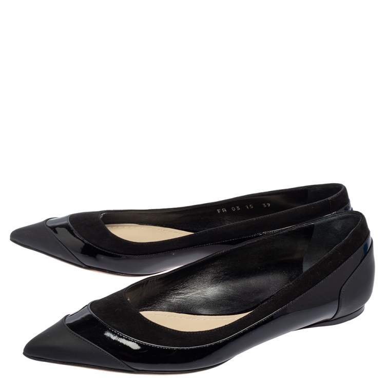 Pre Owned Dior Black Patent And Leather Ballet Flats Size 39