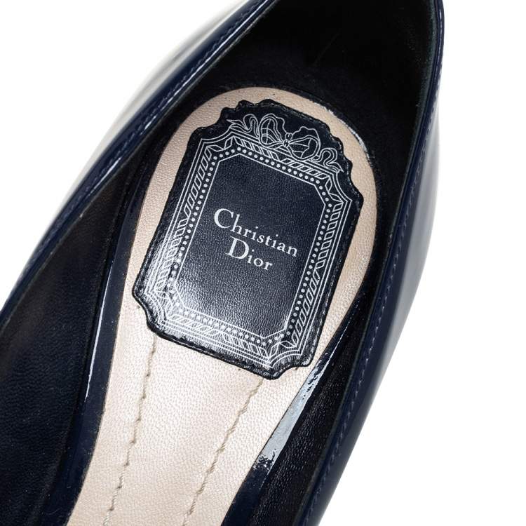 Pre Owned Dior Blue Patent Leather Crystal Embellished Pointed Toe Pumps Size 37