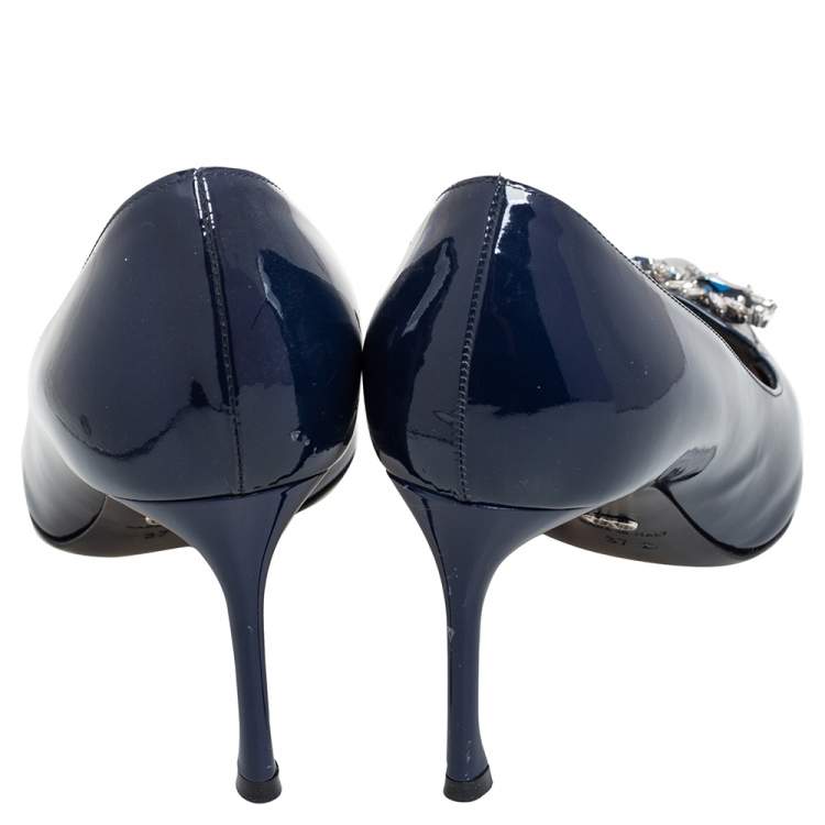Pre Owned Dior Blue Patent Leather Crystal Embellished Pointed Toe Pumps Size 37