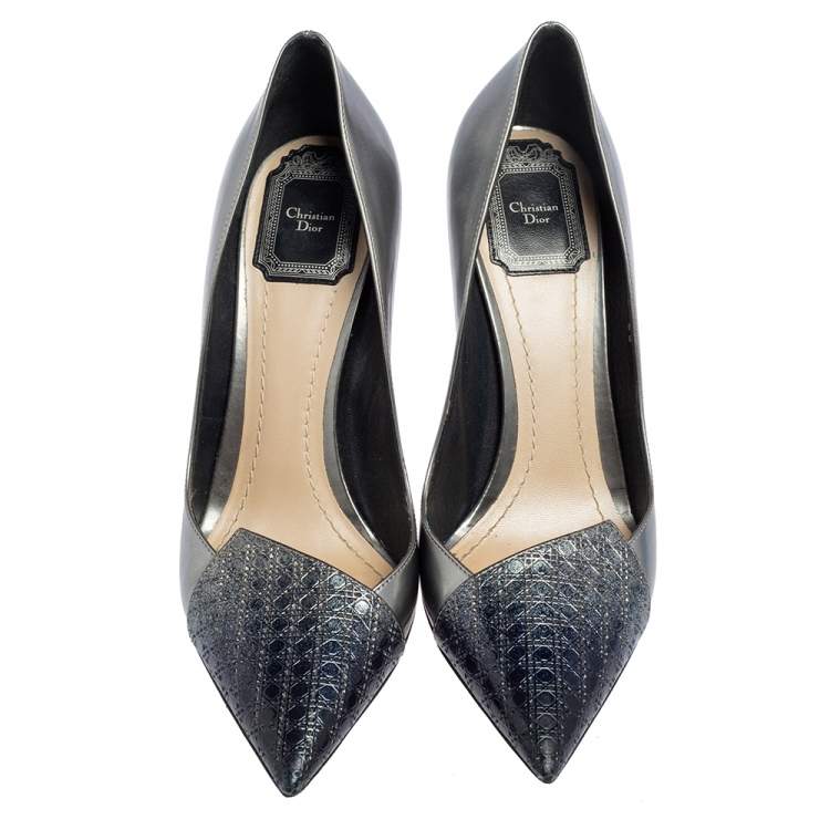 Pre Owned Dior Grey/Blue Cannage Leather Pointed Toe Pumps Size 38