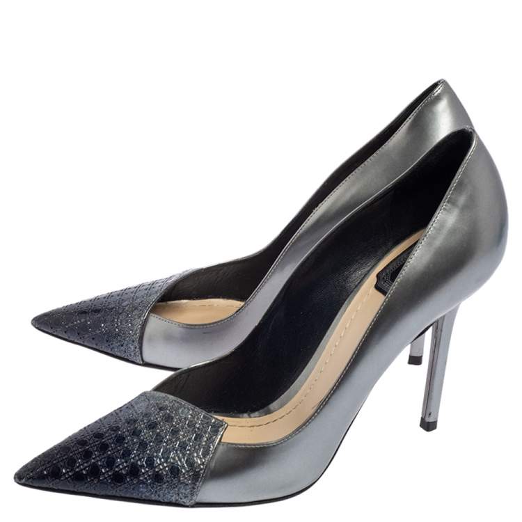 Pre Owned Dior Grey/Blue Cannage Leather Pointed Toe Pumps Size 38