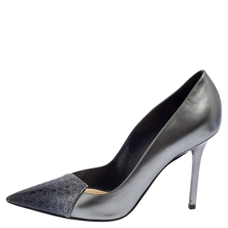Pre Owned Dior Grey/Blue Cannage Leather Pointed Toe Pumps Size 38