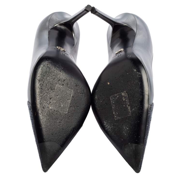 Pre Owned Dior Grey/Blue Cannage Leather Pointed Toe Pumps Size 38