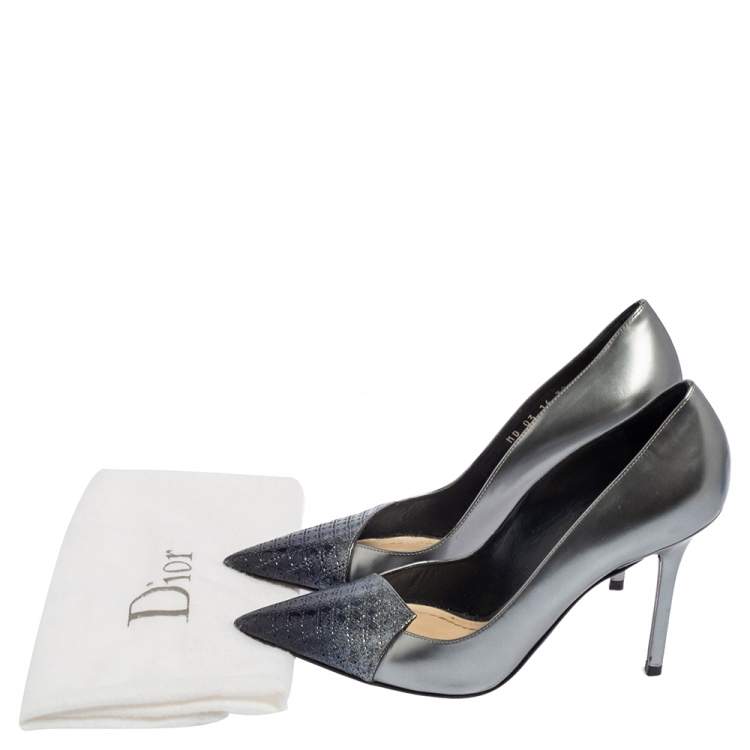 Pre Owned Dior Grey/Blue Cannage Leather Pointed Toe Pumps Size 38