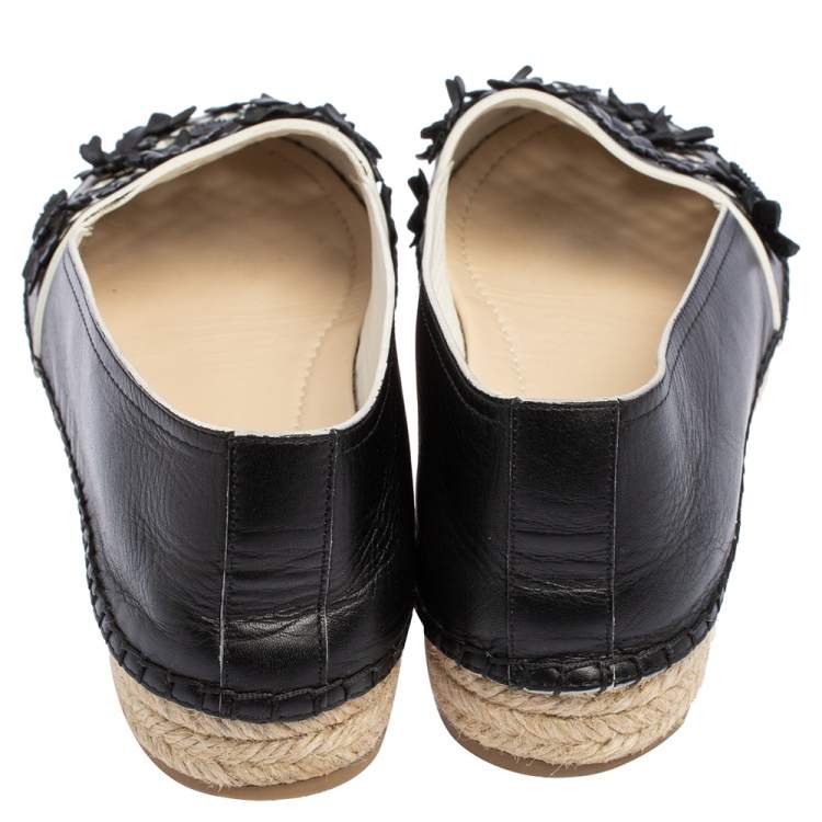 Pre Owned Dior Black Laser Cut Floral Embellished Leather Flore Espadrilles Size 38.5