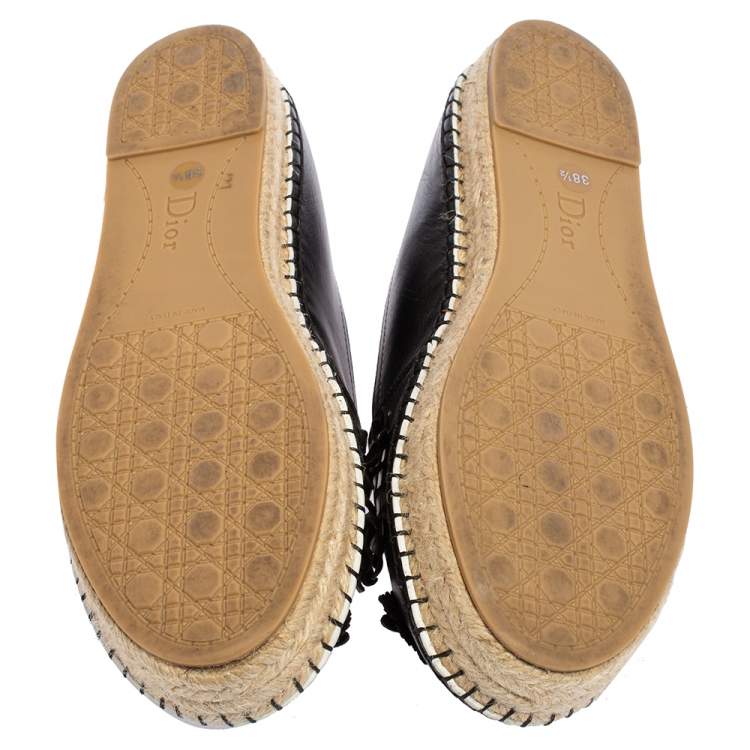 Pre Owned Dior Black Laser Cut Floral Embellished Leather Flore Espadrilles Size 38.5