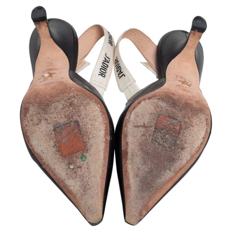 Pre Owned Dior Black Leather J'Adior Pointed Toe Slingback Sandals Size 36.5