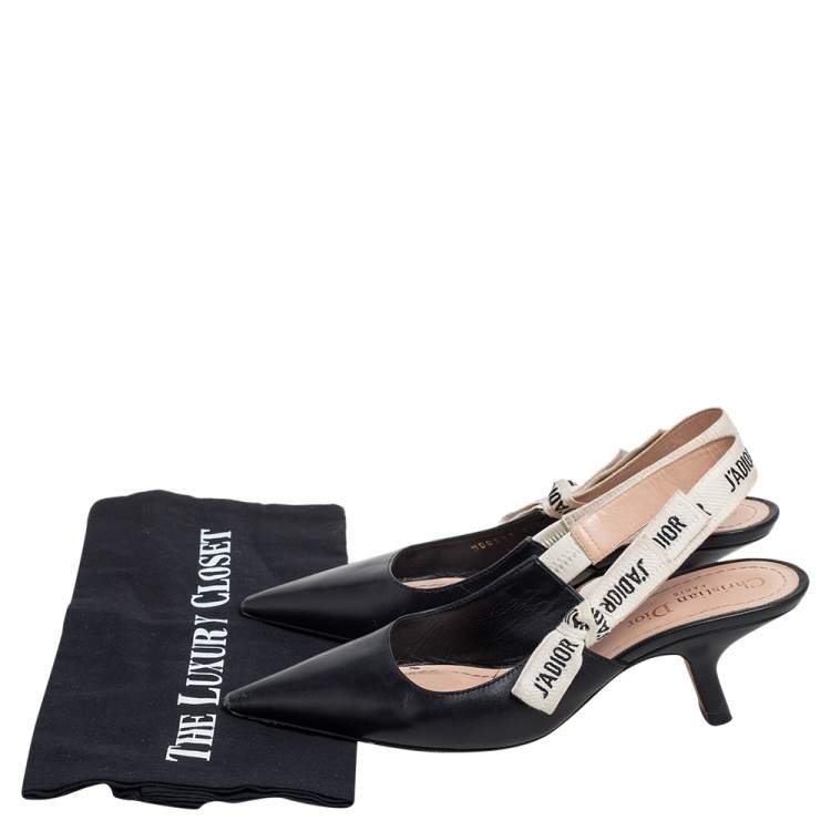 Pre Owned Dior Black Leather J'Adior Pointed Toe Slingback Sandals Size 36.5