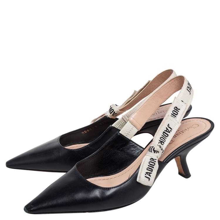 Pre Owned Dior Black Leather J'Adior Pointed Toe Slingback Sandals Size 36.5