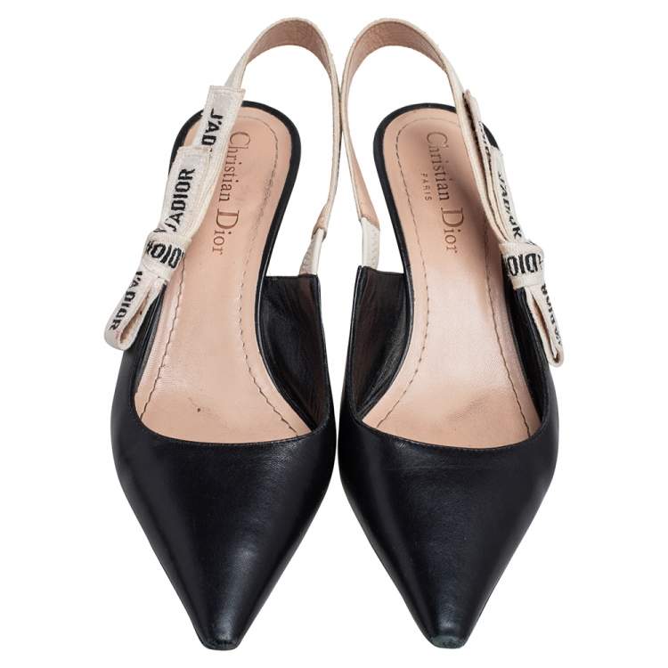 Pre Owned Dior Black Leather J'Adior Pointed Toe Slingback Sandals Size 36.5