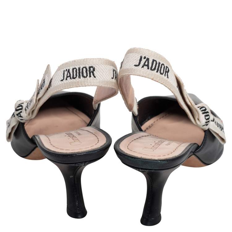 Pre Owned Dior Black Leather J'Adior Pointed Toe Slingback Sandals Size 36.5