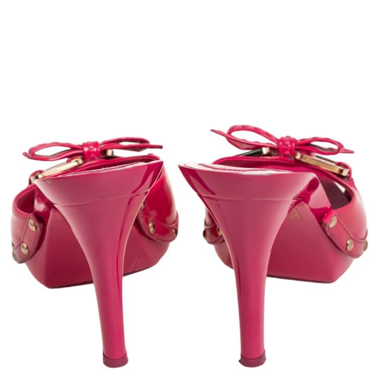 Pre Owned Dior Pink Patent Leather Bow Studded Open Toe Slide Sandals Size 38.5