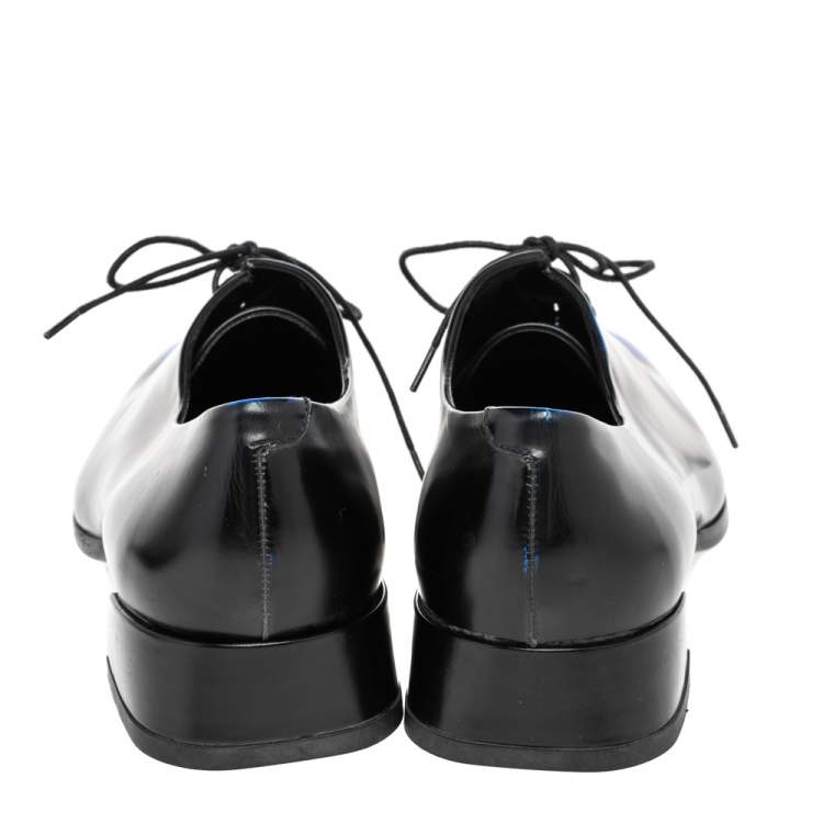 Pre Owned Dior Black/Blue Leather Laceup Oxford Size 37.5