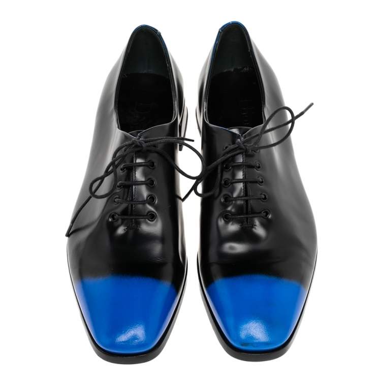 Pre Owned Dior Black/Blue Leather Laceup Oxford Size 37.5