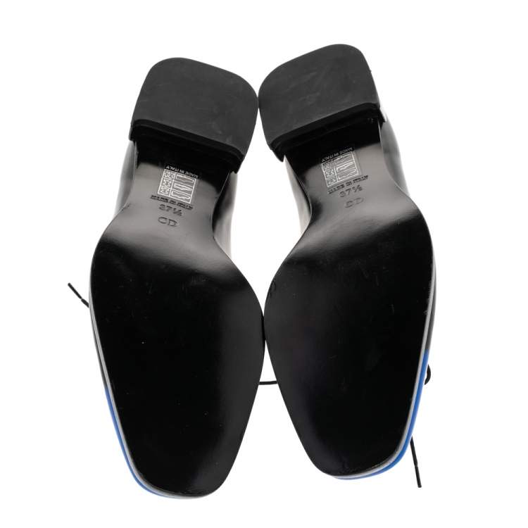 Pre Owned Dior Black/Blue Leather Laceup Oxford Size 37.5