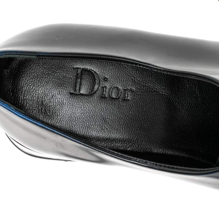 Pre Owned Dior Black/Blue Leather Laceup Oxford Size 37.5