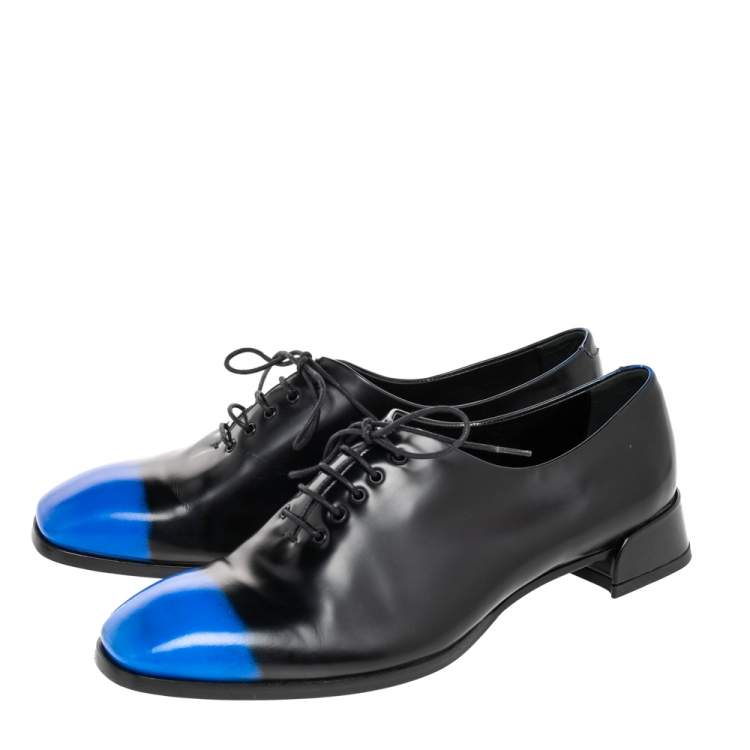 Pre Owned Dior Black/Blue Leather Laceup Oxford Size 37.5