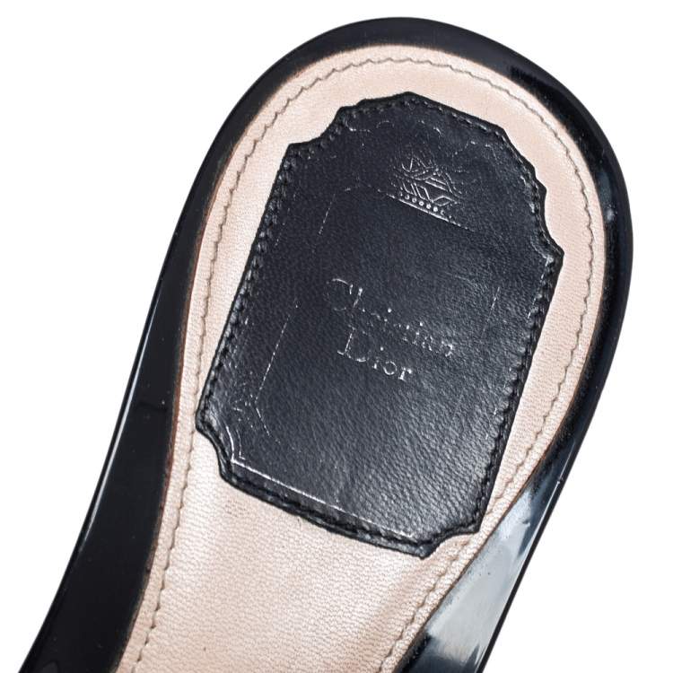 Pre Owned Dior Black Patent Leather Bow Open Toe Slide Sandals Size 38.5