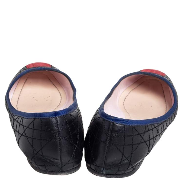 Pre Owned Dior Black/Red Cannage Leather And Rubber Gum Ballet Flats Size 40