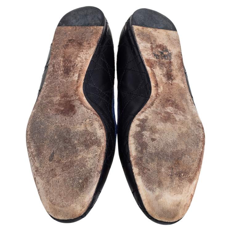 Pre Owned Dior Black/Red Cannage Leather And Rubber Gum Ballet Flats Size 40
