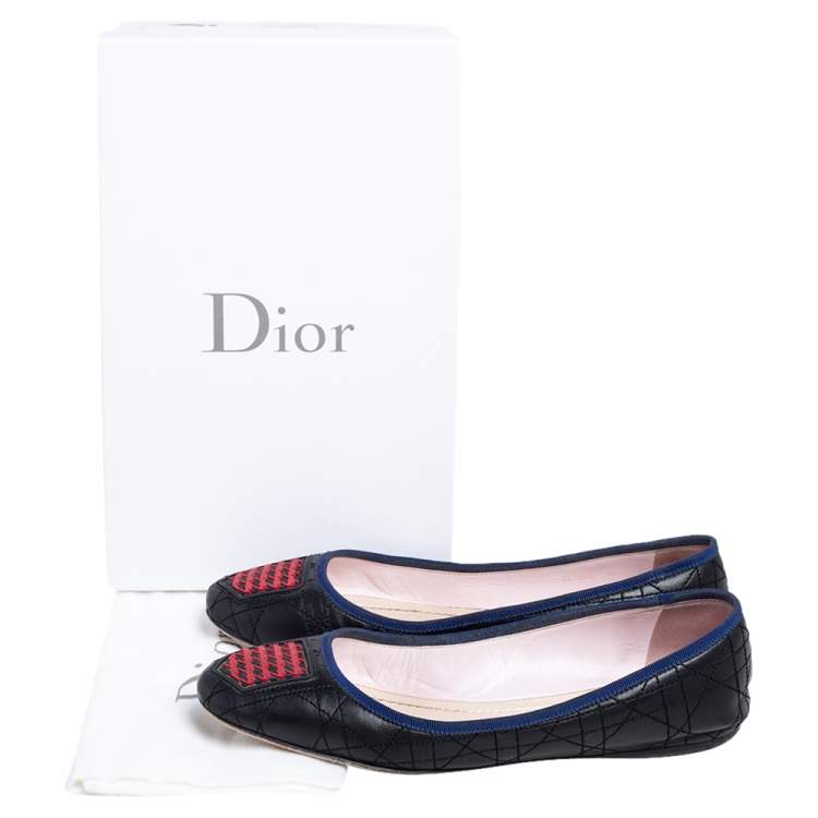 Pre Owned Dior Black/Red Cannage Leather And Rubber Gum Ballet Flats Size 40