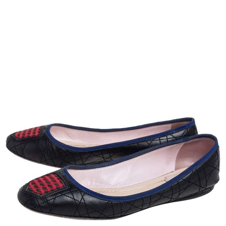 Pre Owned Dior Black/Red Cannage Leather And Rubber Gum Ballet Flats Size 40