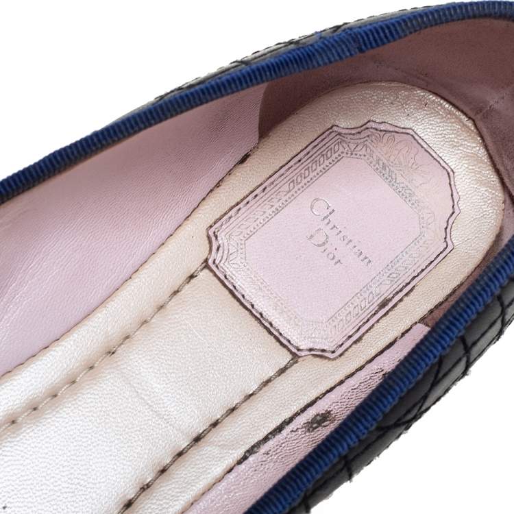 Pre Owned Dior Black/Red Cannage Leather And Rubber Gum Ballet Flats Size 40