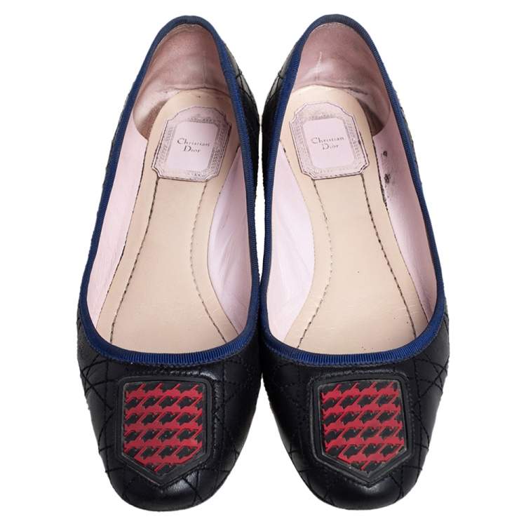 Pre Owned Dior Black/Red Cannage Leather And Rubber Gum Ballet Flats Size 40
