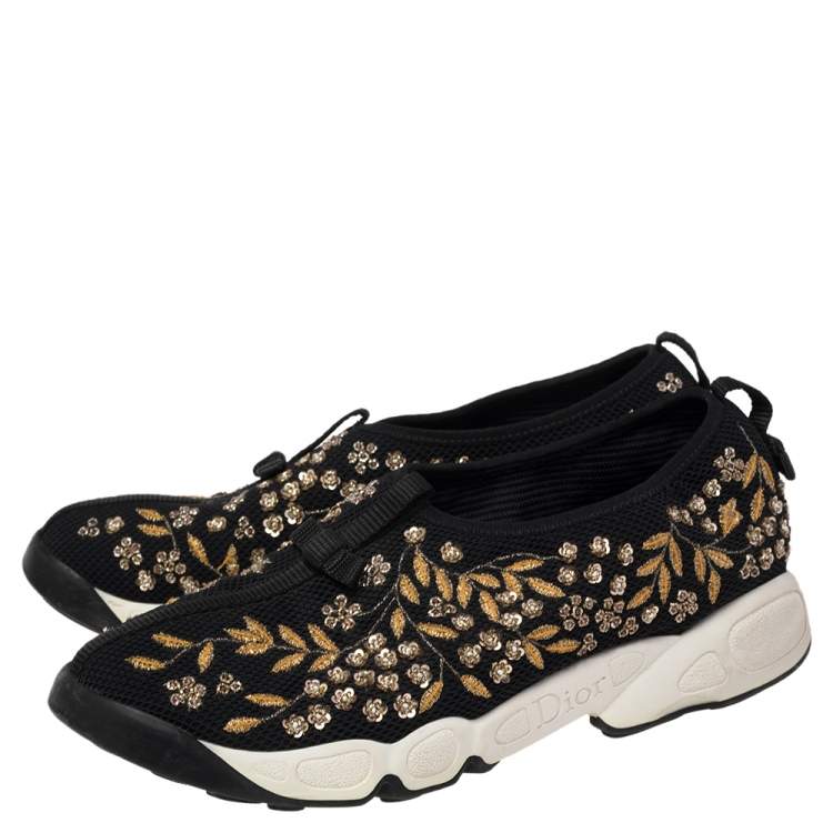 Pre Owned Dior Black Mesh Sequin Embellished Fusion Sneakers Size 40