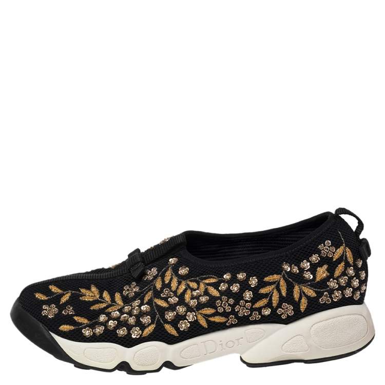 Pre Owned Dior Black Mesh Sequin Embellished Fusion Sneakers Size 40