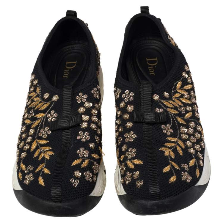 Pre Owned Dior Black Mesh Sequin Embellished Fusion Sneakers Size 40