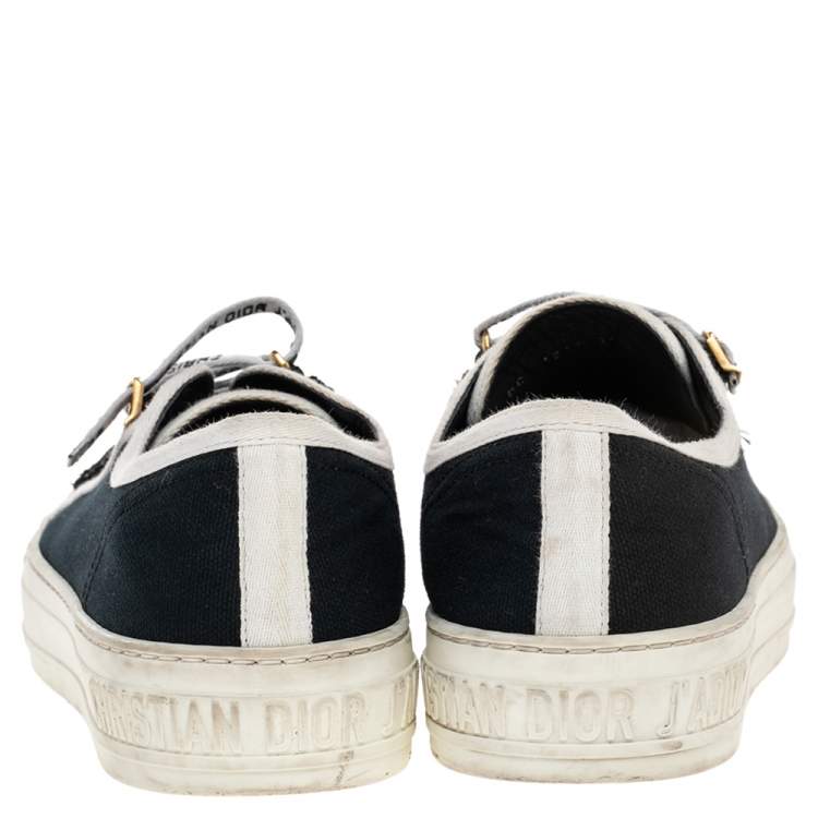Pre Owned Dior Navy Blue/White Canvas And Rubber Walk'N'Dior Low Top Sneakers Size 37.5