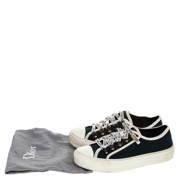 Pre Owned Dior Navy Blue/White Canvas And Rubber Walk'N'Dior Low Top Sneakers Size 37.5