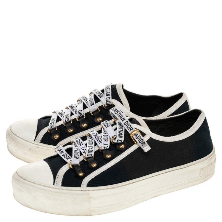 Pre Owned Dior Navy Blue/White Canvas And Rubber Walk'N'Dior Low Top Sneakers Size 37.5
