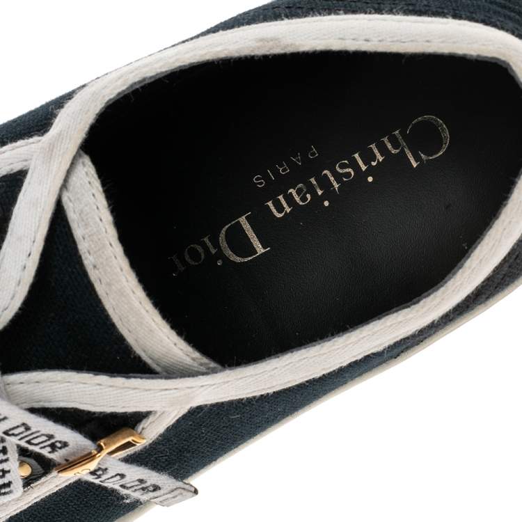 Pre Owned Dior Navy Blue/White Canvas And Rubber Walk'N'Dior Low Top Sneakers Size 37.5