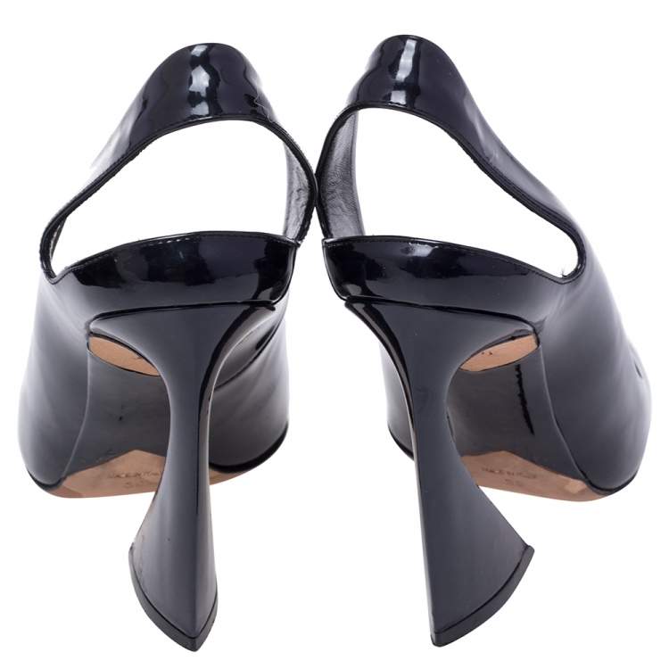 Pre Owned Dior Dark Blue Patent Leather Square Toe Slingback Sandals Size 39
