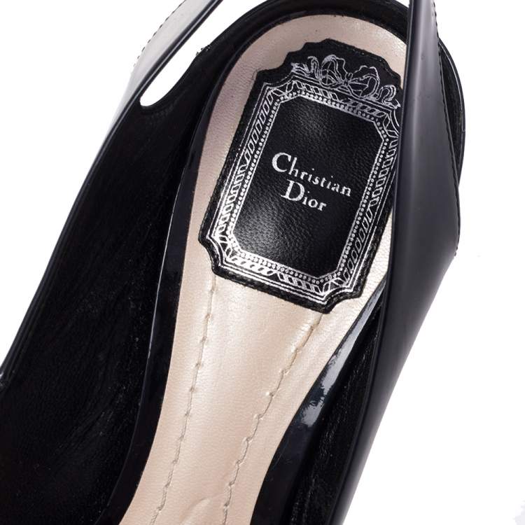 Pre Owned Dior Dark Blue Patent Leather Square Toe Slingback Sandals Size 39