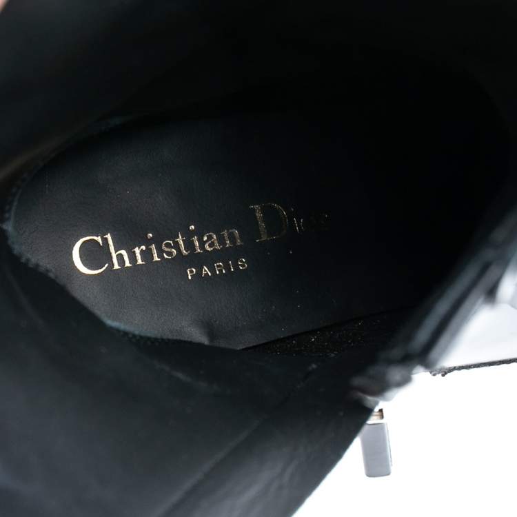 Pre Owned Dior Black/Red Leather Diorally Ankle Length Boots Size 37