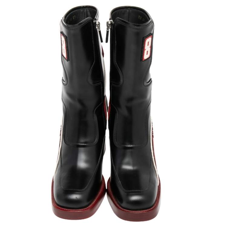 Pre Owned Dior Black/Red Leather Diorally Ankle Length Boots Size 37