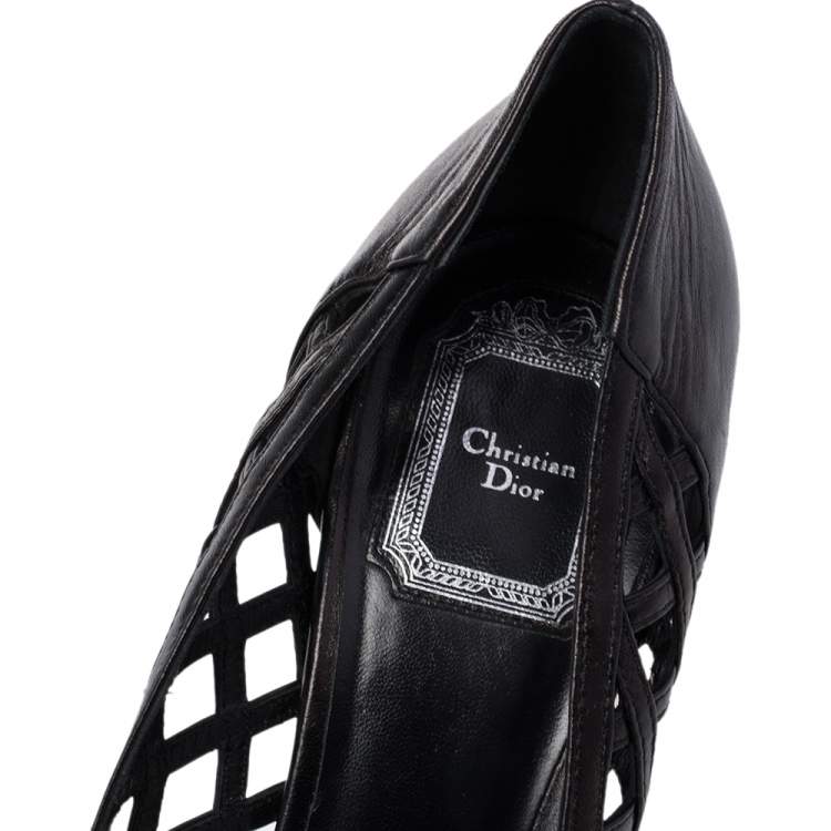Pre Owned Dior Black Cutout Woven Leather Peep Toe Pumps Size 40