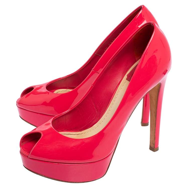 Pre Owned Dior Pink Patent Leather Peep Toe Platform Pumps Size 38