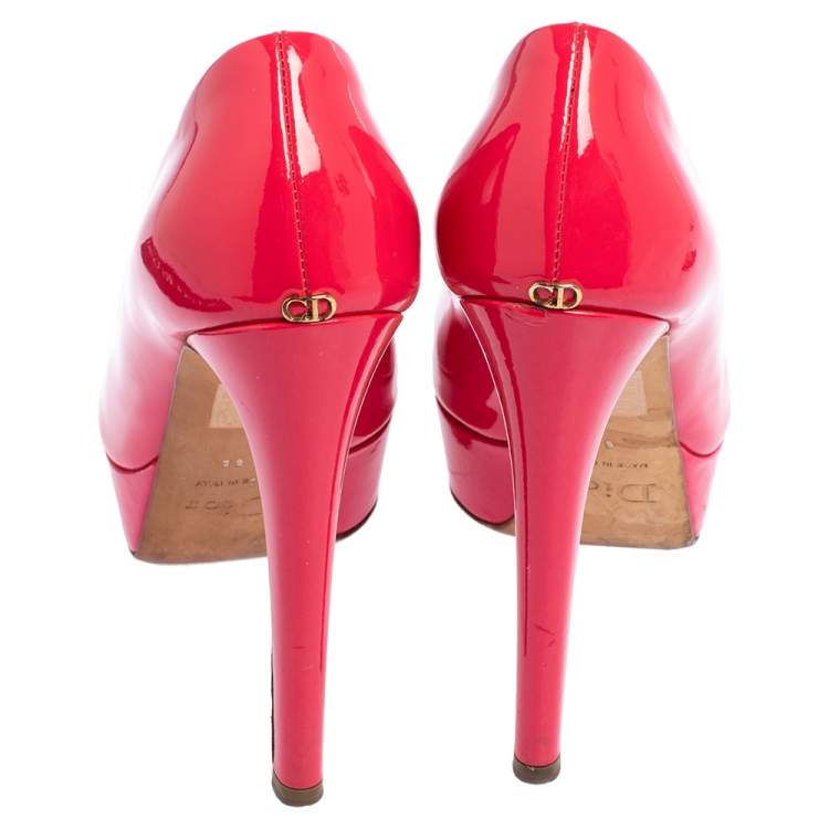 Pre Owned Dior Pink Patent Leather Peep Toe Platform Pumps Size 38