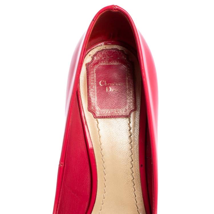 Pre Owned Dior Pink Patent Leather Peep Toe Platform Pumps Size 38