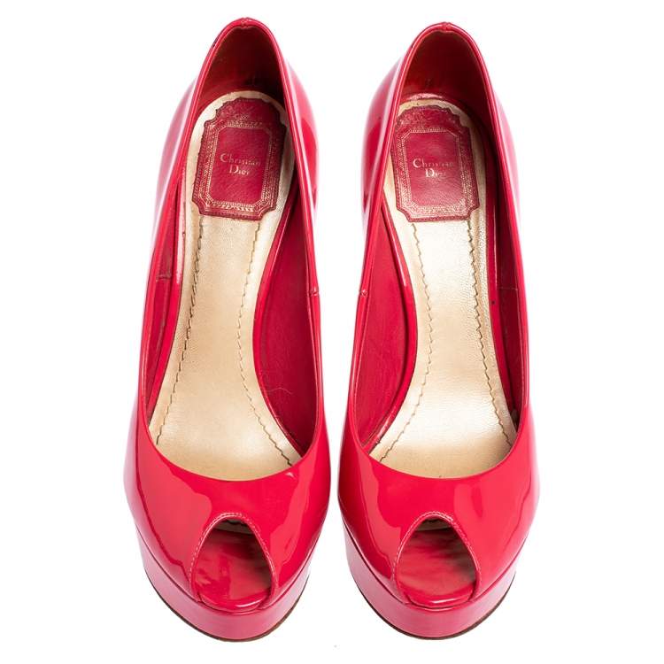 Pre Owned Dior Pink Patent Leather Peep Toe Platform Pumps Size 38