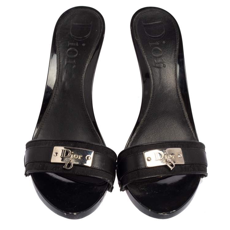 Pre Owned Dior Black Leather D Charm Slide Sandals Size 40