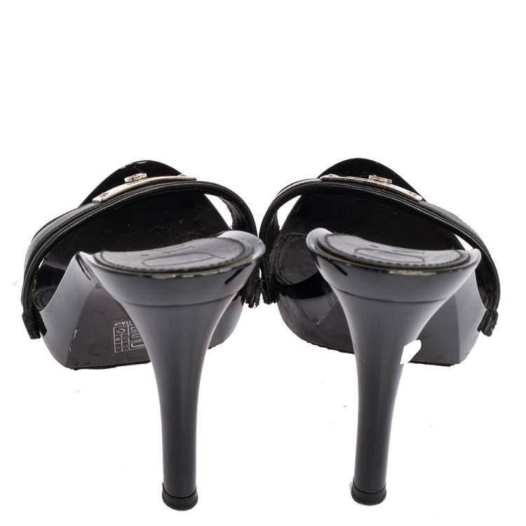 Pre Owned Dior Black Leather D Charm Slide Sandals Size 40