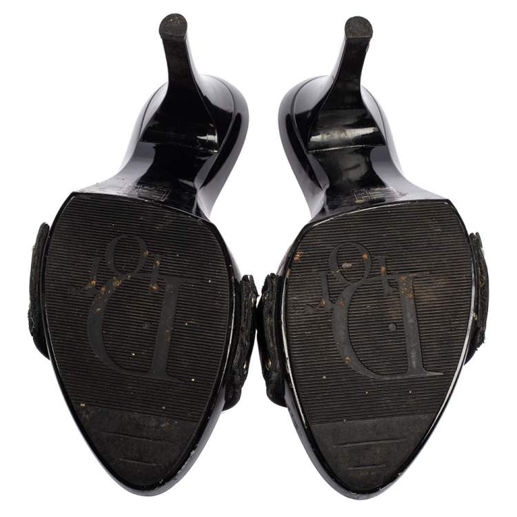 Pre Owned Dior Black Leather D Charm Slide Sandals Size 40