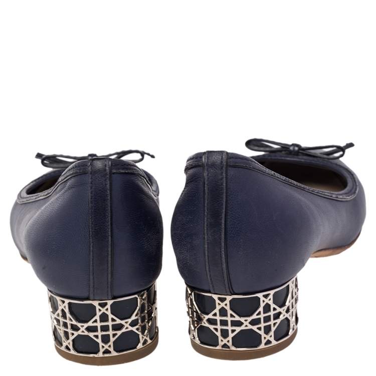 Pre Owned Dior Blue Leather Bow Detail Cannage Heel Pumps Size 38.5
