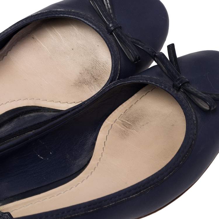 Pre Owned Dior Blue Leather Bow Detail Cannage Heel Pumps Size 38.5