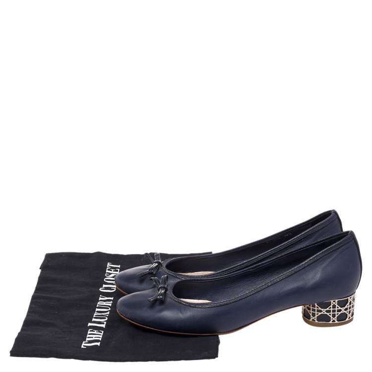 Pre Owned Dior Blue Leather Bow Detail Cannage Heel Pumps Size 38.5